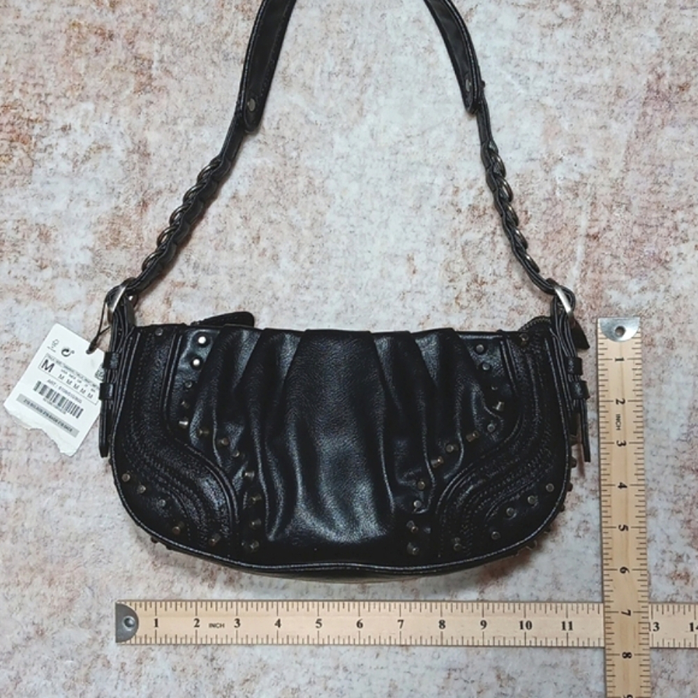 NEW Studded Black Shoulder Bag - Women - Picture 5 of 13